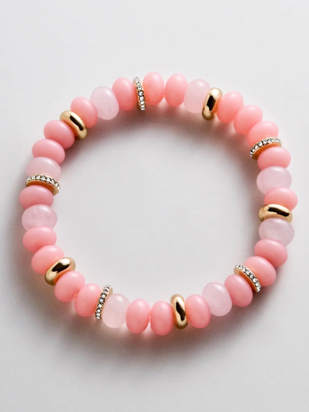 NWT BaubleBar Kelly Semi-Precious Pink Bead Bracelet with Gold & Crystal Accents